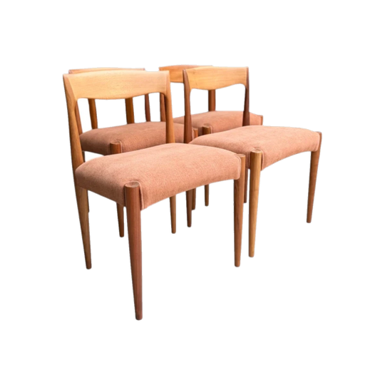 THB ‘Milan’ Dining Chairs, Set of 4, Australian Mid-Century, Fully Restored Tasmanian Blackwood with Warwick ‘Raymond’ Amber Upholstery (1960s–70s)