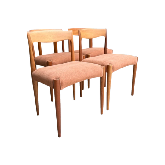 THB ‘Milan’ Dining Chairs, Set of 4, Australian Mid-Century, Fully Restored Tasmanian Blackwood with Warwick ‘Raymond’ Amber Upholstery (1960s–70s)