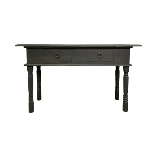 Hand-Painted Graphite Hall Table with Two Drawers