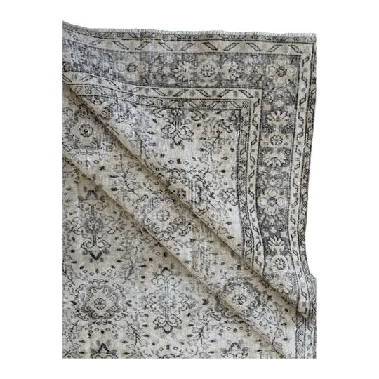 Vintage Oushak Turkish Rug, Hand-Knotted Wool, Muted Floral, 212 x 310 cm