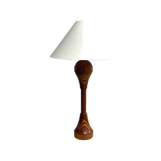 Vintage Deco Era Handmade Sculptural Turned Wood Table Lamp