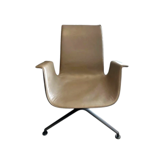 Mid-Century Walter Knoll FK Bucket Chair in High-Grade Leather with Polished Steel Swivel Base, Made in Germany