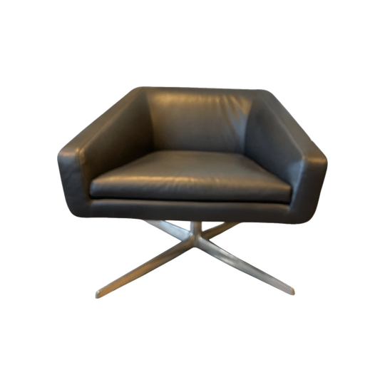 Verzelloni Black Leather Lounge Chair with Polished Metal Base