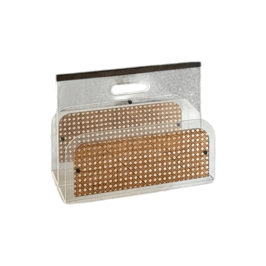 French Lucite, Cane & Brass magazine Holder Attributed to Christian Dior 1980s