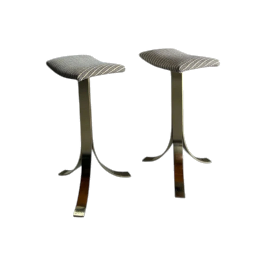 Pair of Italian Brass Pedestal Bar Stools 1970s