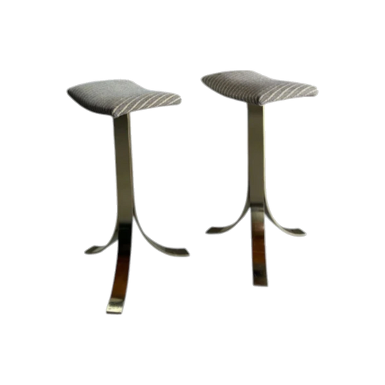 Pair of Italian Brass Pedestal Bar Stools 1970s