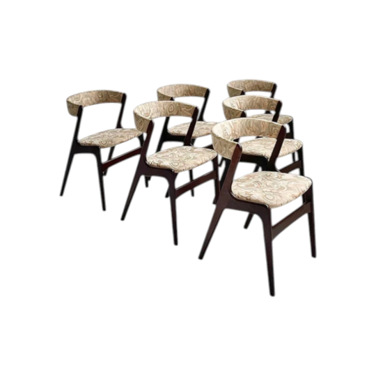 Kai Kristiensen ‘Fire’ Dining Chairs – Set of Six, Darkened Teak, Original Upholstery