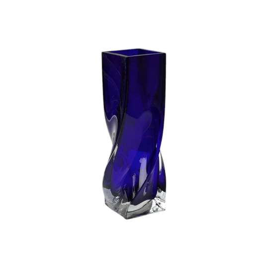 Murano Blue Glass Twist-Form Vase, 30 cm H