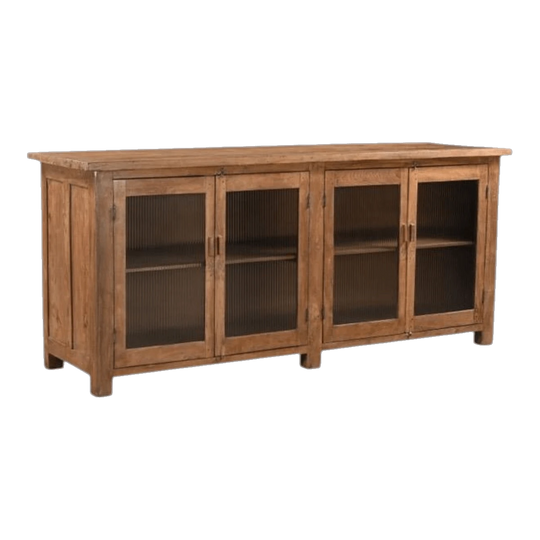 Teak Sideboard with Fluted Glass, Four Doors, Two Shelves (#1774)