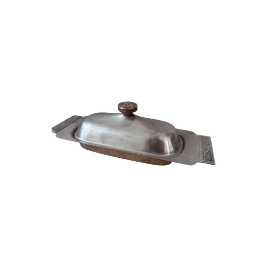 Vintage Silver-Plated Butter Dish with Lid and Etched Glass Insert, 24 cm