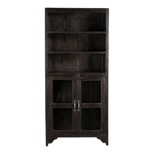 Wooden Cabinet with Open Display Shelves and Glass-Fronted Lower Cabinet