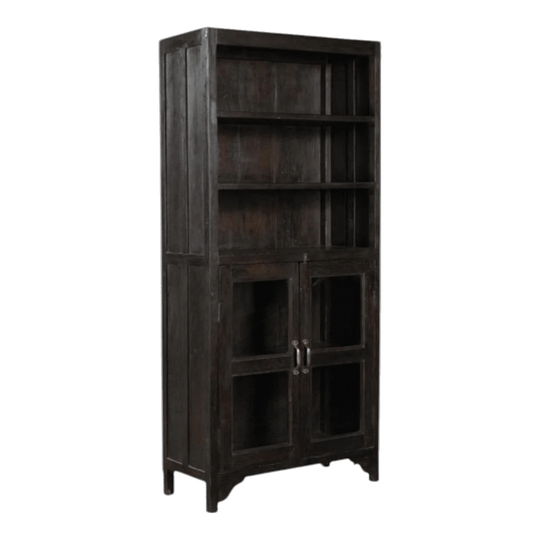 Wooden Display Cabinet with Open Shelving and Glass-Fronted Lower Cabinet