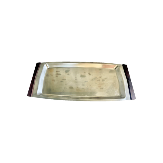 Scanli Danish Modern Stainless Steel Serving Tray with Rosewood Handles, c. 1960s