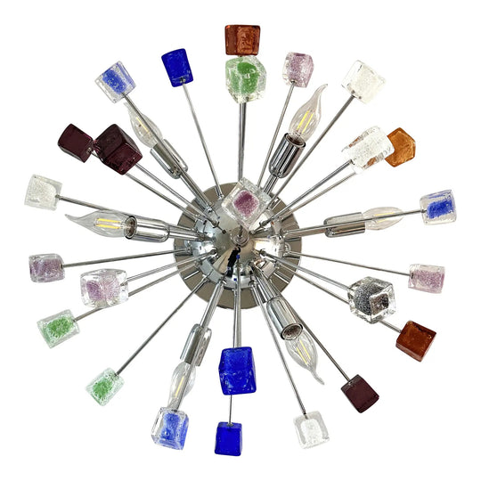 Multicolor “Star” Sputnik Little "Cubes" Murano Glass Flush Mount