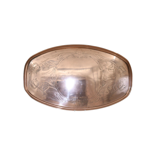 Large W A S Benson copper tray decorated with tulip pattern
