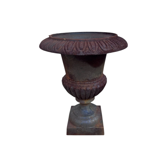 Vintage Cast Iron Garden Urn Planter Pot, Rustic Patina, 40 cm