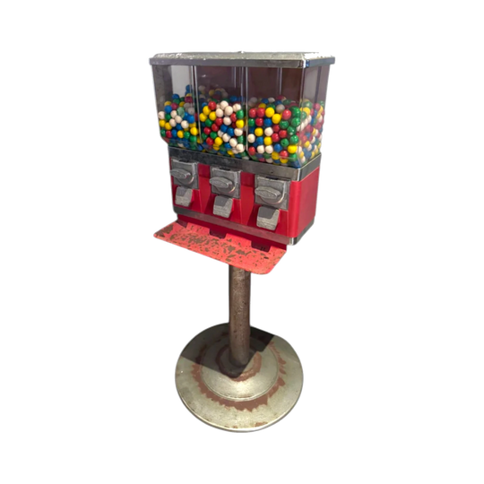 Candy King Triple Gumball Machine on Stand, Vintage Red, $1 Coin-Operated
