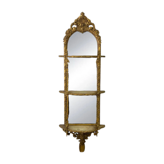 Antique French Wall-Mounted Three-Tier Étagère with Mirror Back, Late 19th/Early 20th Century, Louis XV Rococo Manner