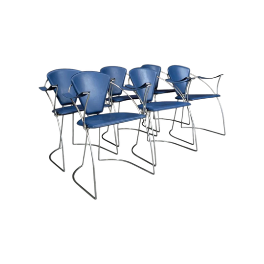 1980s Italian Chrome and Blue Leather Armchairs by Arrben