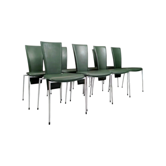 Arpa Leather and Chromed Steel Dining Chair, Italy, Late 20th Century