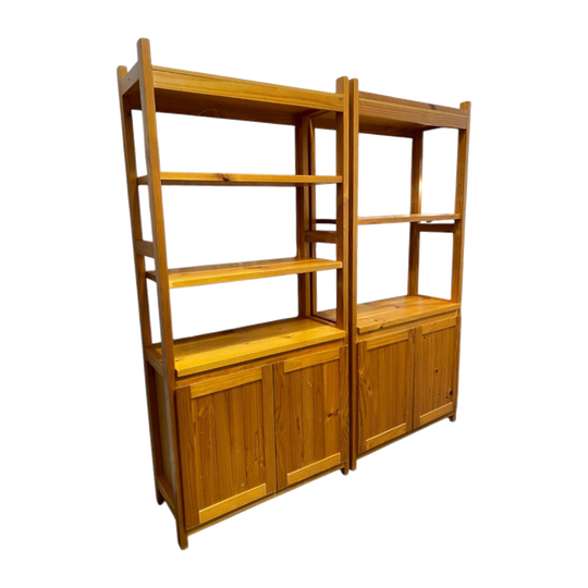 MCM NZ pine slender bookshelves / cabinets / partitions (900mmW) - Pair avail.