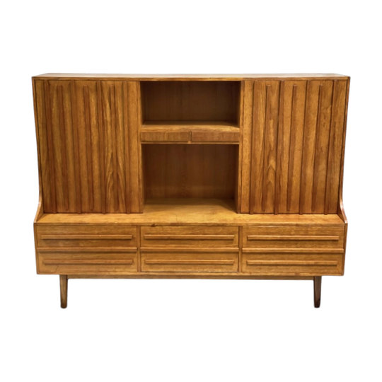 Mid century 1960s ribbed timber Sideboard / LP Cabinet