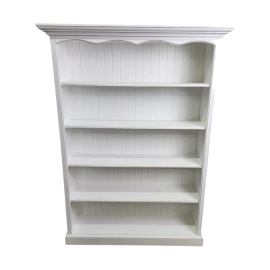 French Provincial Hand-Painted White Bookcase with Open Shelving, Lacquer-Protected, Large