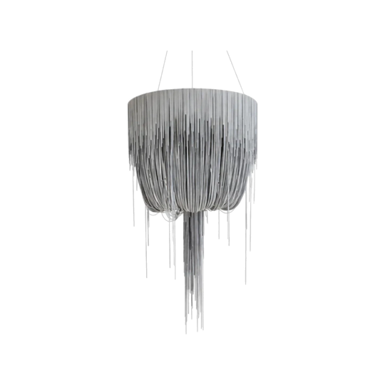 Large Round Urchin Leather Fringe Chandelier by Ngala Trading Co. – Grey/Silver