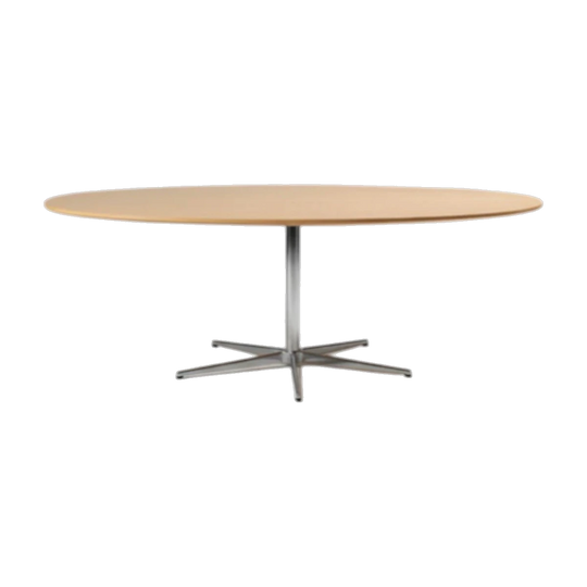 Original Piet Hein & Arne Jacobsen for Fritz Hansen Round Table, Timber Top, Six-Spike Base, 1500 mm