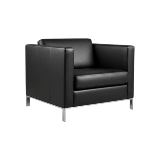 Original Walter Knoll Foster 500 Armchair — Italian Black Leather, Chrome Base