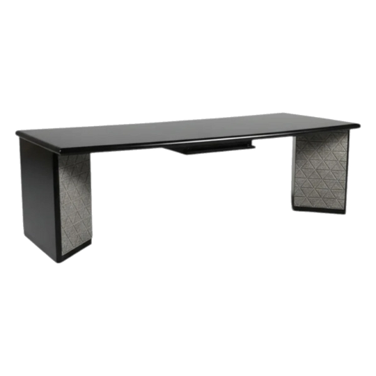 Original 1980s Tecno Desk – Leather and Emporite Top, Granite Base, Built-In Stationery Tray