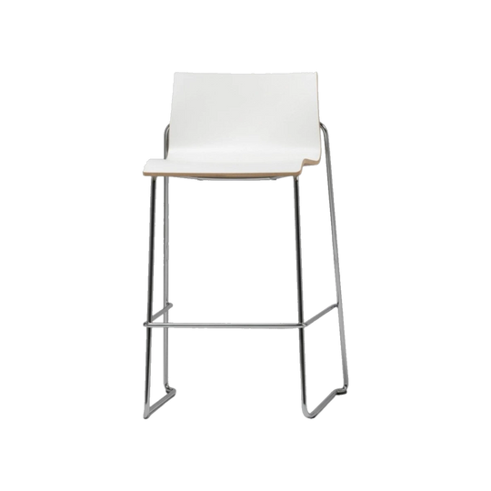 Insitu Furniture Bar Stools – White with Woodgrain Edging, Polished Chrome Base