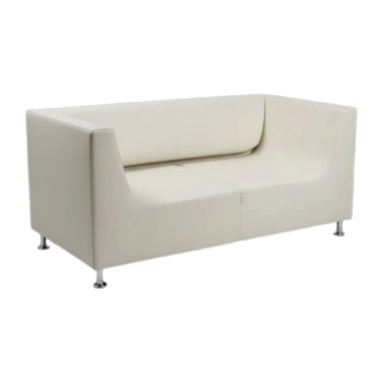 Ray Walters Furniture Minimalist Two-Seater Sofa in Off-White Genuine Leather with Polished Metal Legs