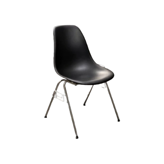 Original Charles & Ray Eames DDS Moulded Shell Chair – Black, Stackable Chrome Base