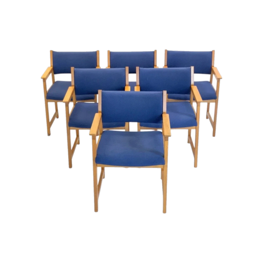1970s Danish Beech Dining Chairs with Original Blue Wool Upholstery – Set of 2, Offered Individually
