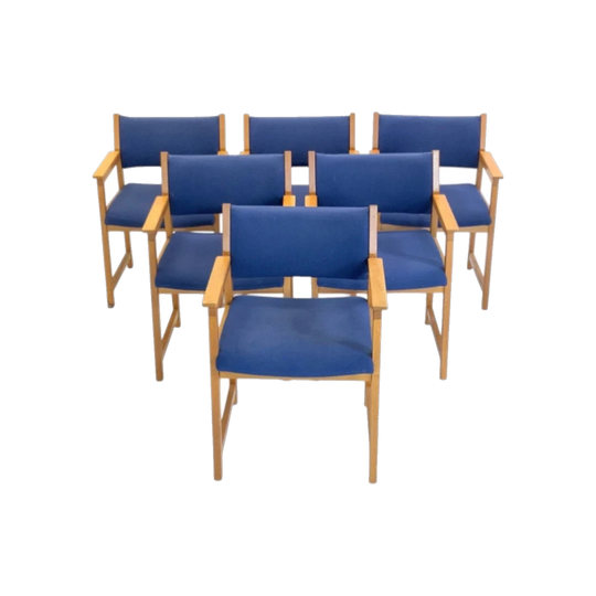 1970s Danish Beech Dining Chairs with Original Blue Wool Upholstery – Set of 2, Offered Individually