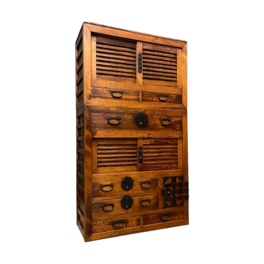 Meiji Period Japanese Choba Dansu Merchant’s Chest in Cedar and Cypress, c.1890, Two-Piece