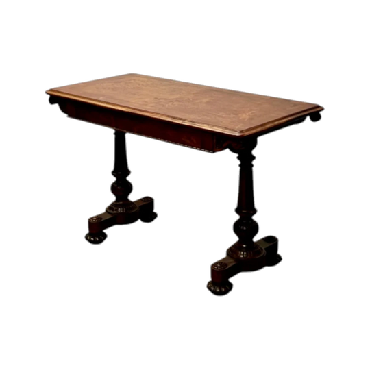 Antique English Early Victorian Side / Sofa Table by Holland & Sons, Figured Walnut with Rosewood Banding (stamp used 1843–1845)