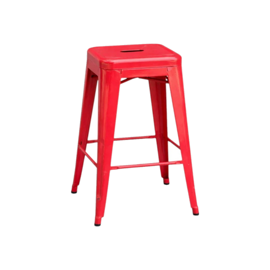 Set of 4 Red Tolix-Style Industrial Metal Bar Stools, 61 cm Height, Stackable