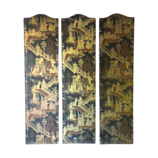 Vintage Chinoiserie Decorative Panels, Set of Three – Pagodas, Figures and Landscape