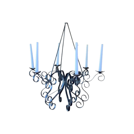 Vintage 6-Arm Wrought Iron Candelabra / Pendant