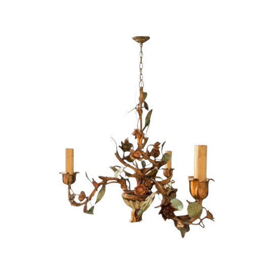 1970's French Tole Flower Chandelier