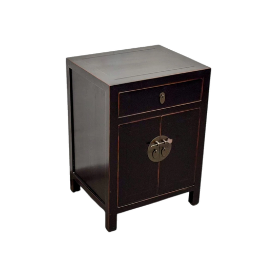 Black Lacquer Wood Bedside Cabinet.