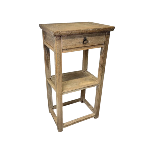 Vintage Elm Vase Table III in Natural Elm Wood.