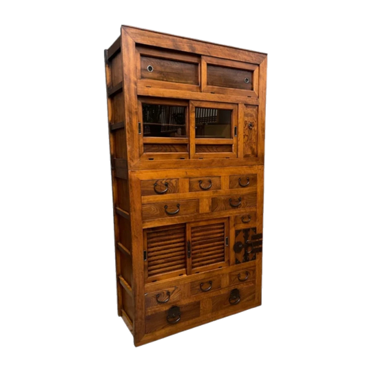 Japanese Mizuya Kitchen Cabinet in Sugi (Cedar), Hinoki (Cypress) and Keyaki (Elm), Late Meiji, c.1900