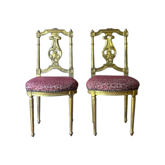Vintage French Louis XVI-Style Giltwood Salon Chairs, Pair