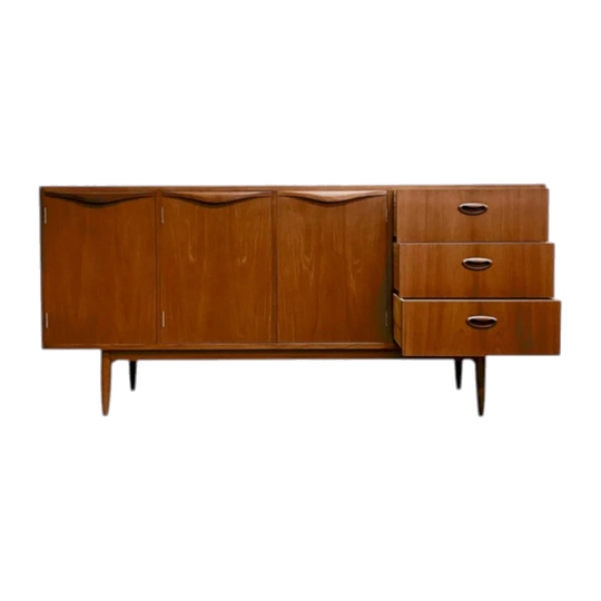 Mid-Century Chiswell Teak Sideboard with Sculpted Wave Handles — Professionally Restored
