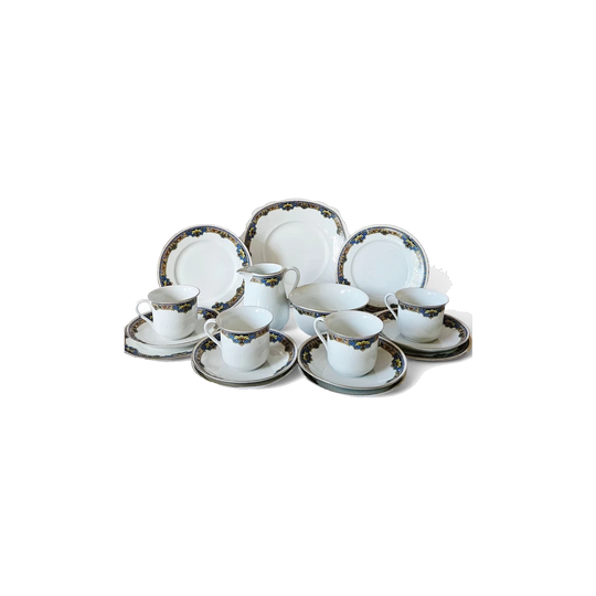 Union K Fine Bone China Floral Band Tea Set, 15 Pieces + 2 Extra Saucers, Made in Czechoslovakia, Gold Gilt Trim