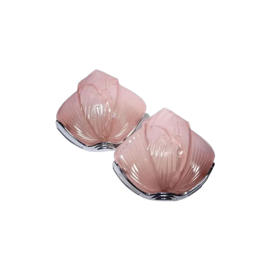 Rare NESDAM Art Deco Wall Sconces (Pair), Frosted Glass Nude Motif, Pink Shades, Chrome, 1920s–1930s