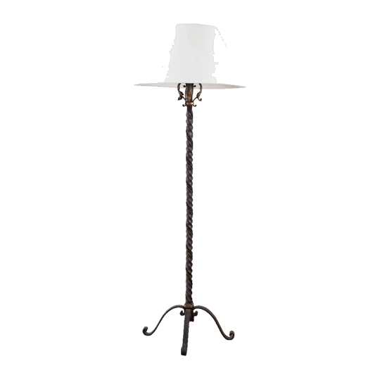 Antique French Baroque Forged Iron Barley-Twist Floor Lamp with Gilt Foliate Corona, c. 1900